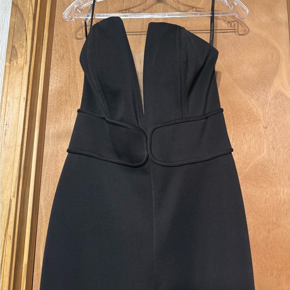 Rachel Allan Black Plunge Neckline Sheath Jumpsuit
